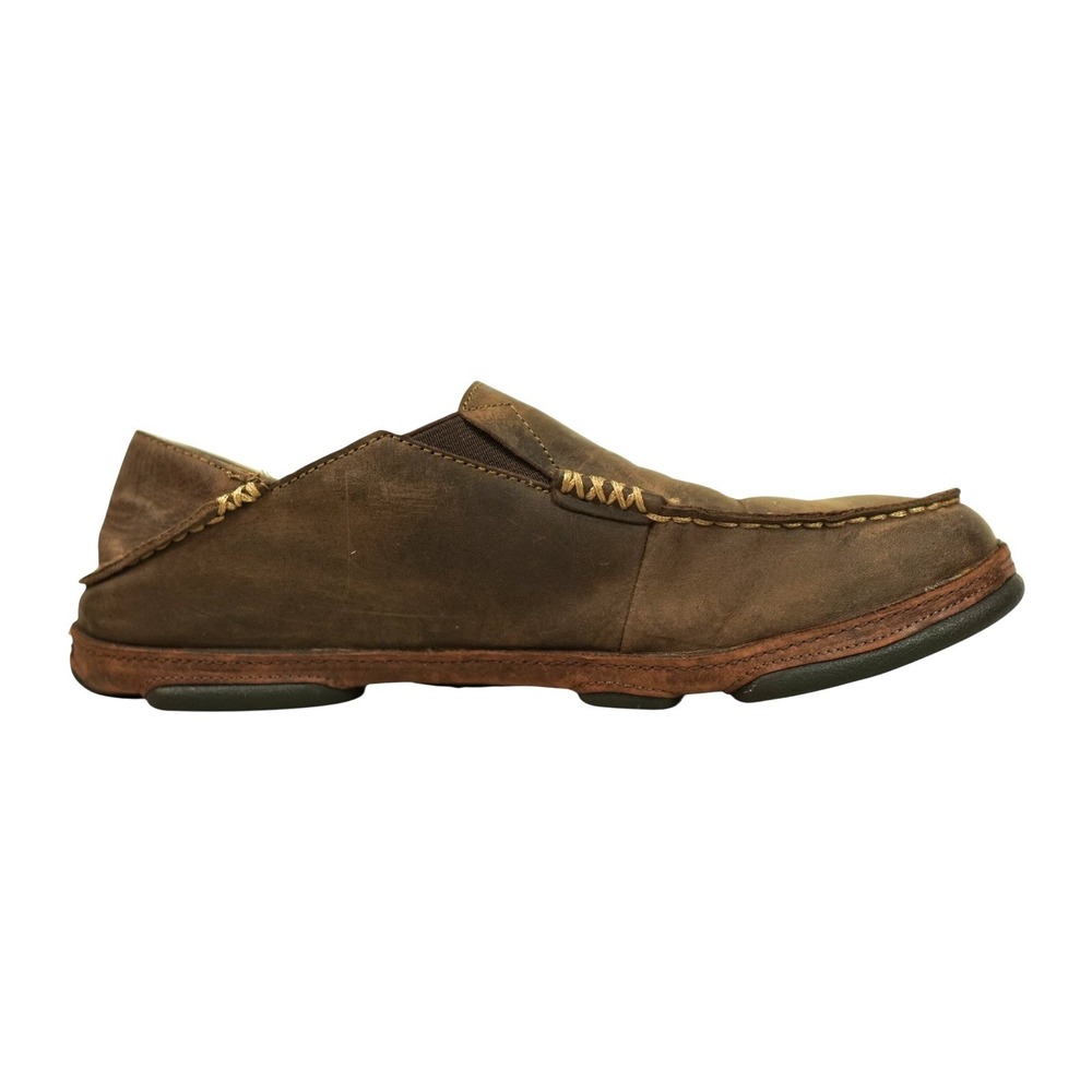 Olukai Moloa Men 8.5 Brown Leather Slip On Loafers Drop In Heel Shoes Coastal